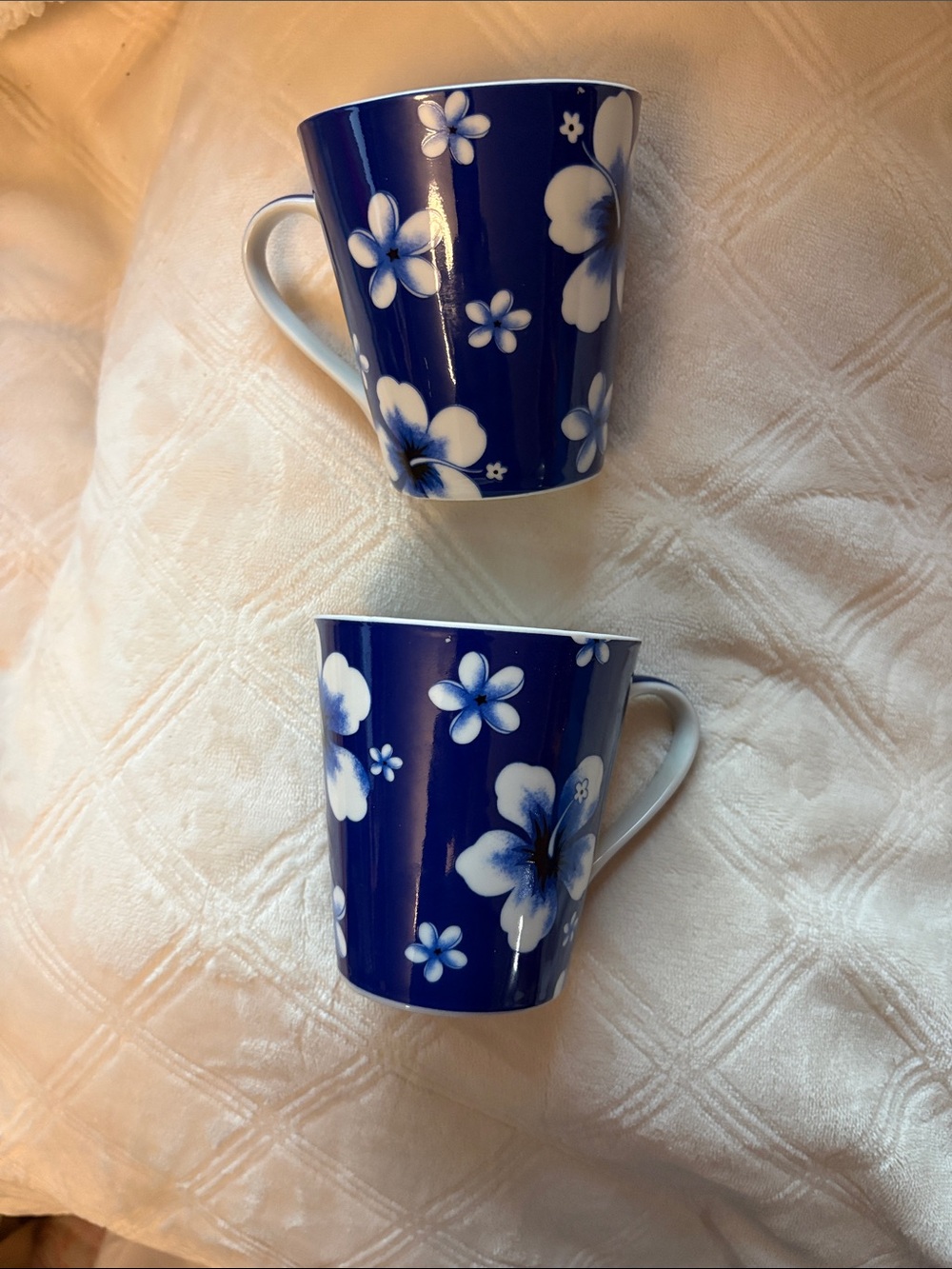 UNC Blue Floral Ceramic Coffee Mugs - Set of 2- 13oz capacity